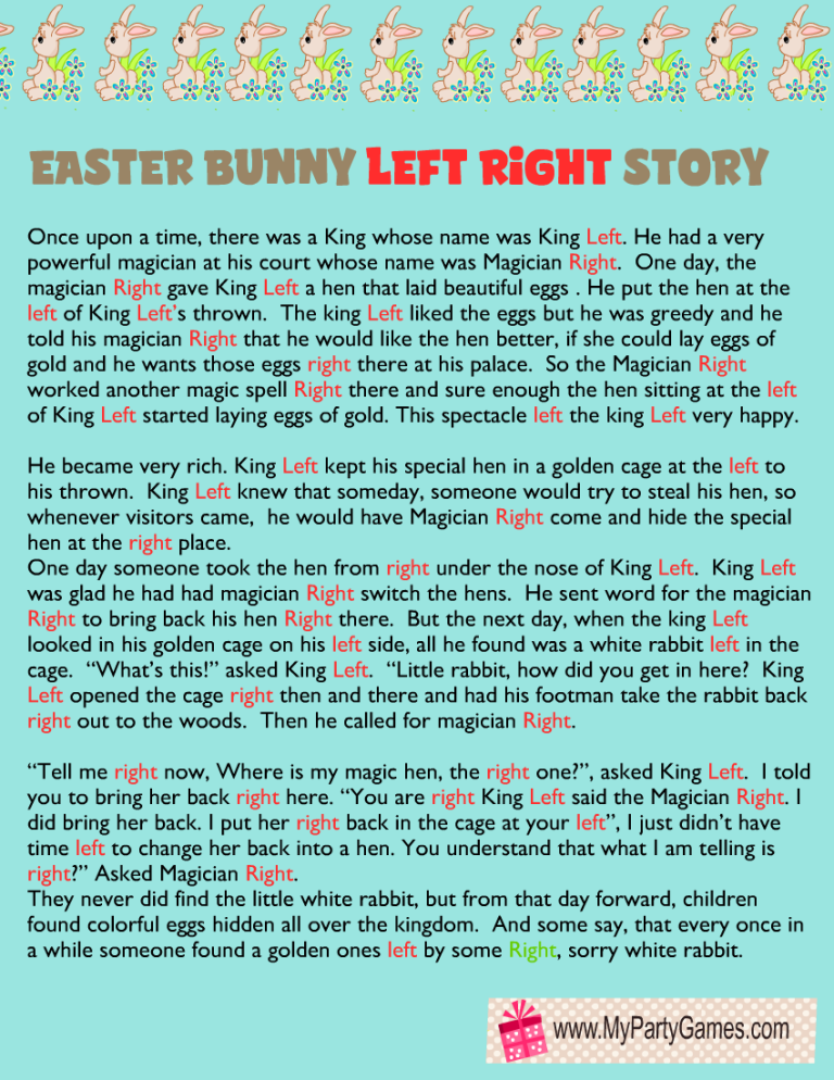 Free Printable Easter Bunny Story Left Right Game