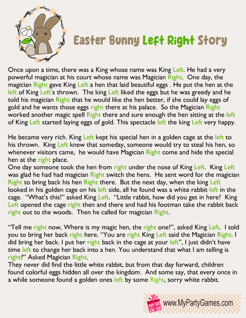 free printable easter bunny left right game