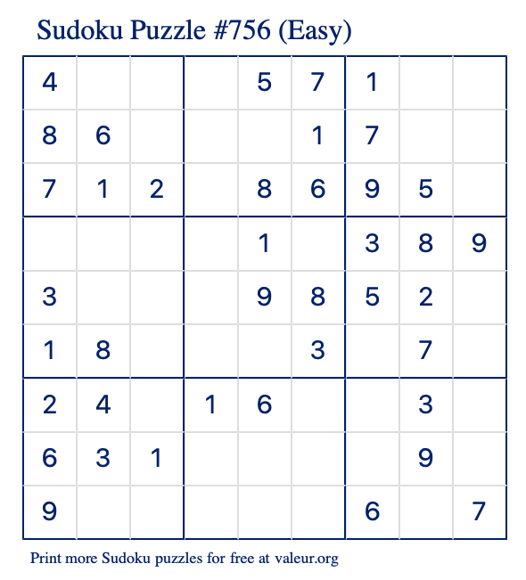 Free Printable Easy Sudoku With The Answer 756