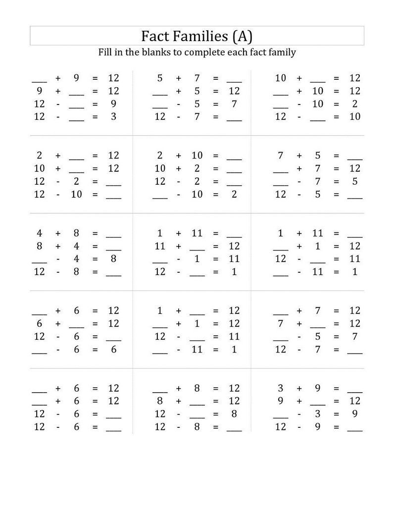 Free Printable Fact Family Worksheets
