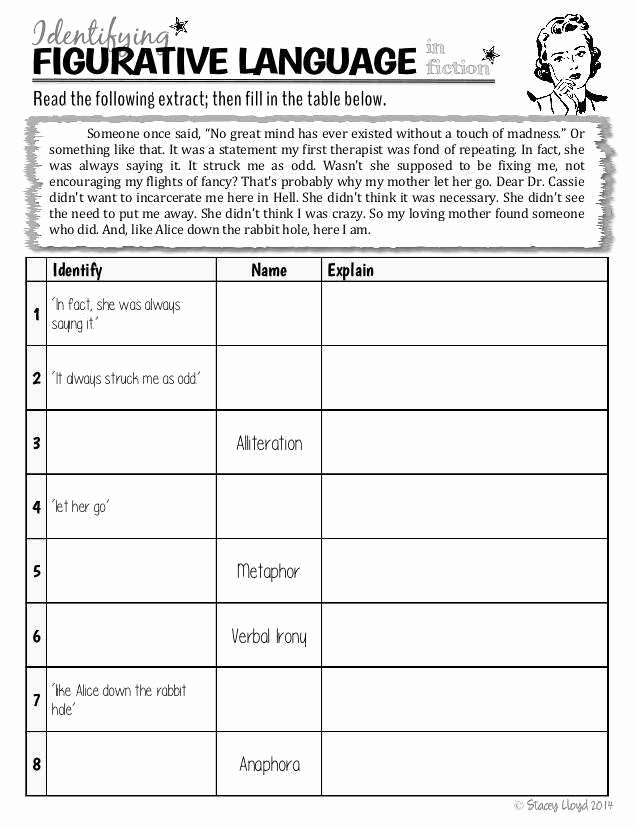 Free Printable Figurative Language Worksheets Inspirational Figurative