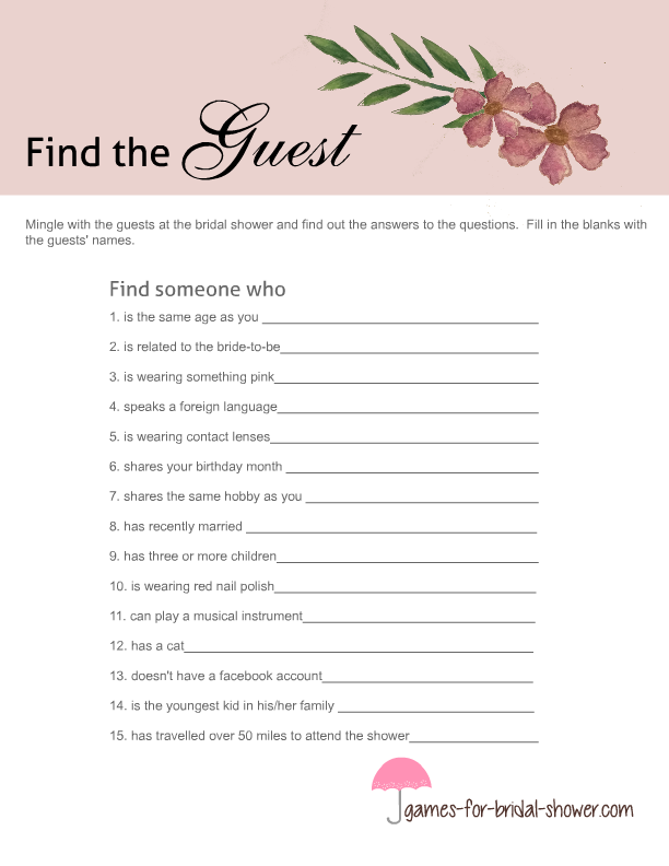 Free Printable Find The Guest Icebreaker Game