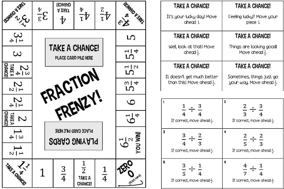 free printable fraction games for grade 4