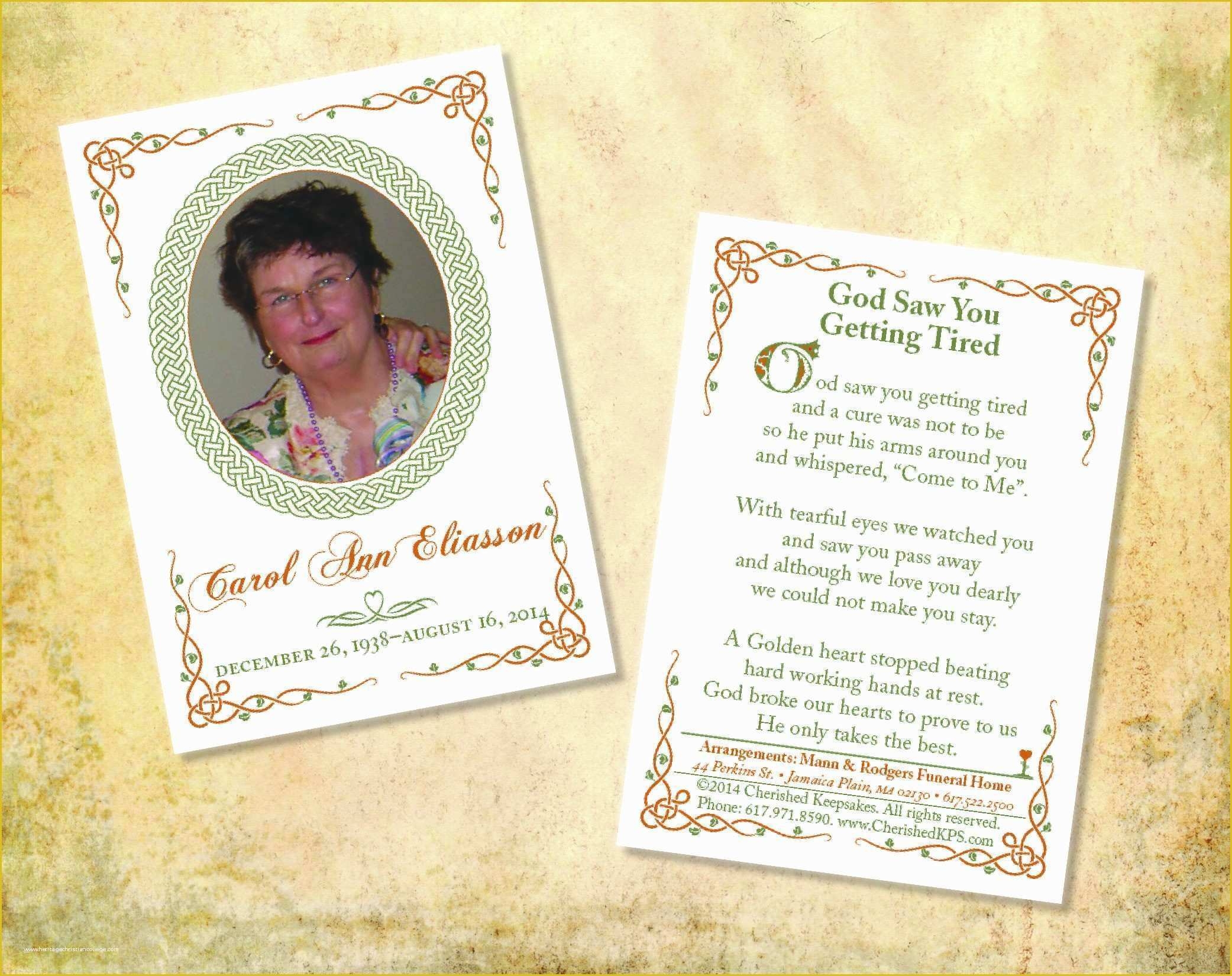 free printable funeral prayer card template