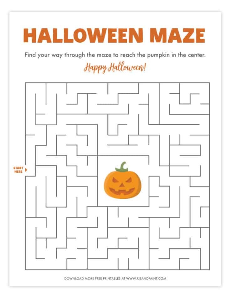 Free Printable Halloween Maze Worksheets For Kids Pjs And Paint