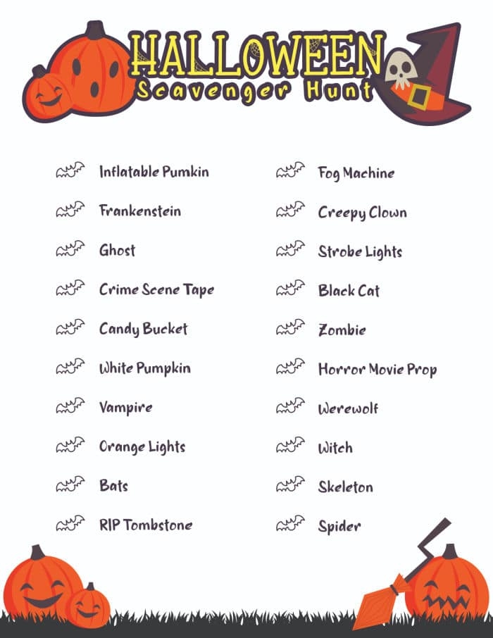 Free Printable Halloween Scavenger Hunt Sheets