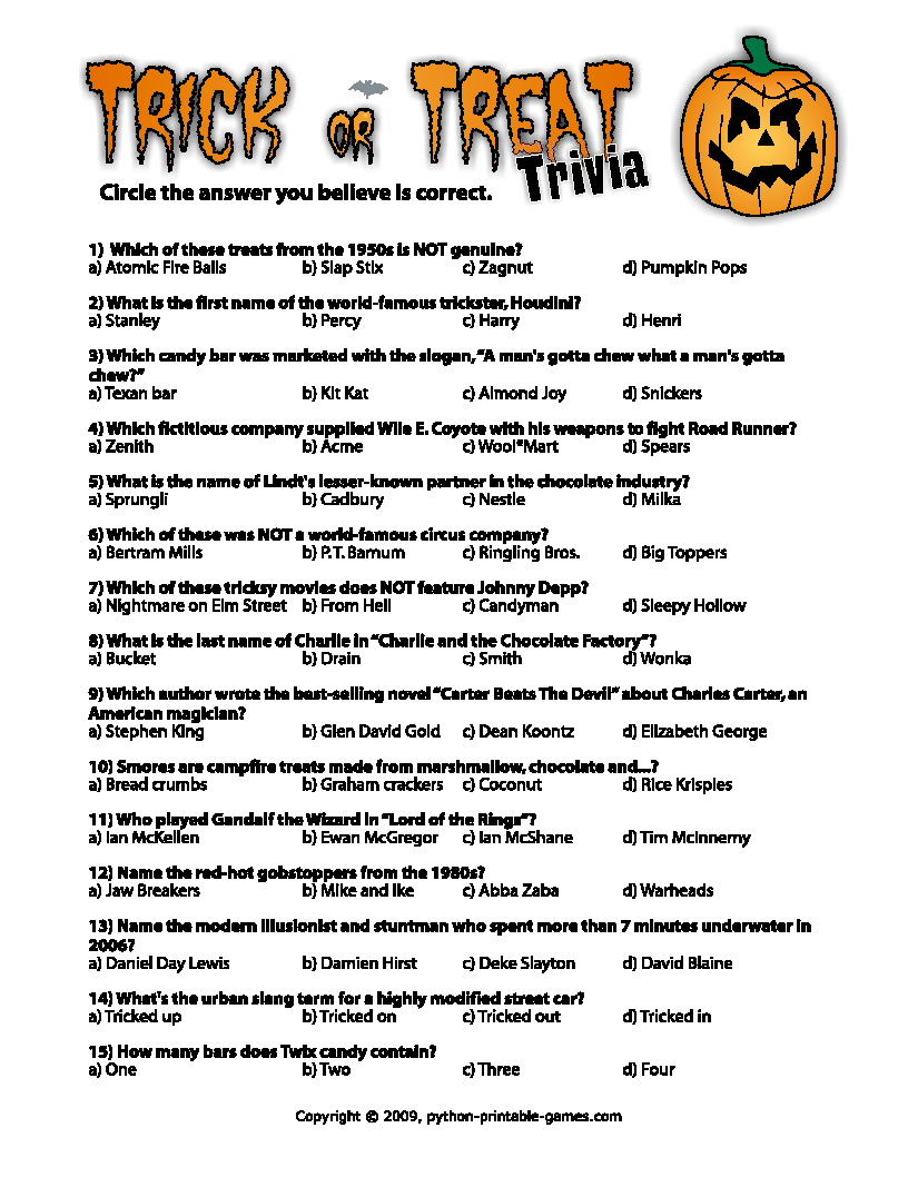 Free Printable Halloween Trivia Game For Kids NewFreePrintable