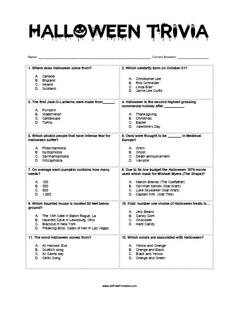 Free Printable Halloween Trivia Game Free Printable Halloween Trivia 