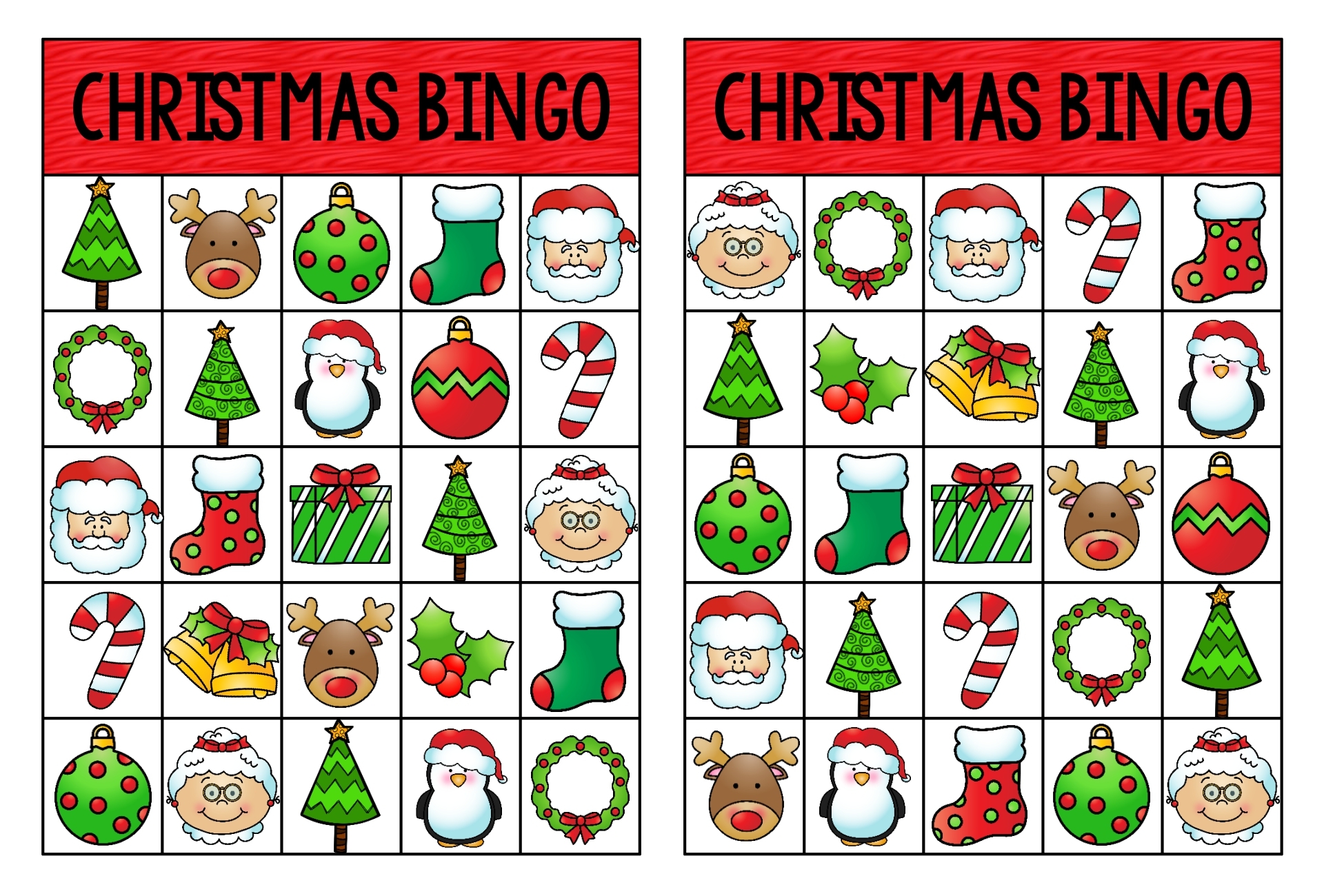 free printable holiday bingo game
