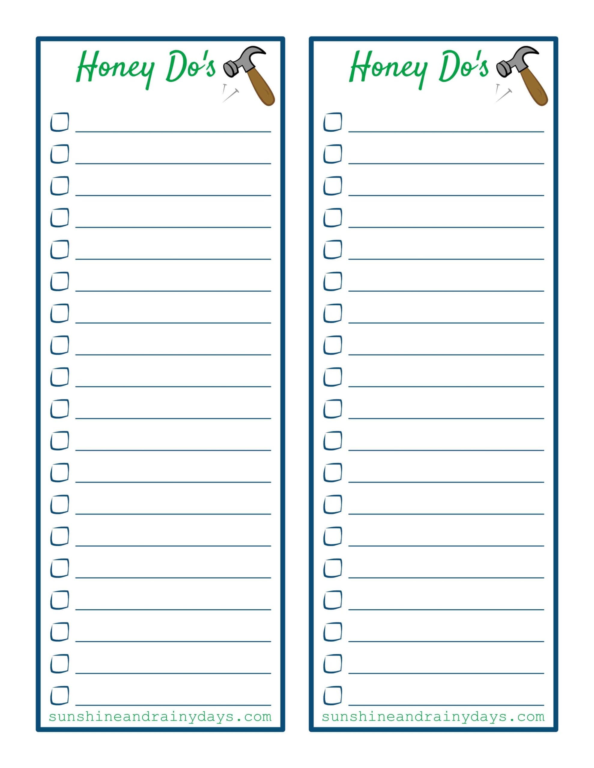 free printable honey do list bridal shower game