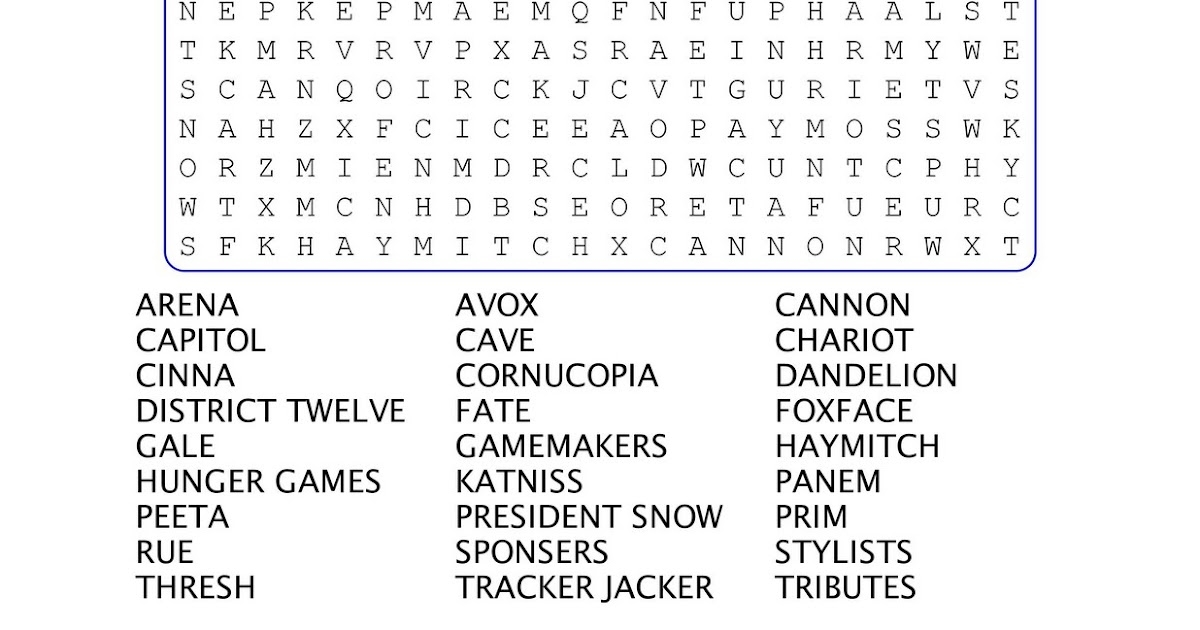 Free Printable Hunger Games Word Search Word Search Maker