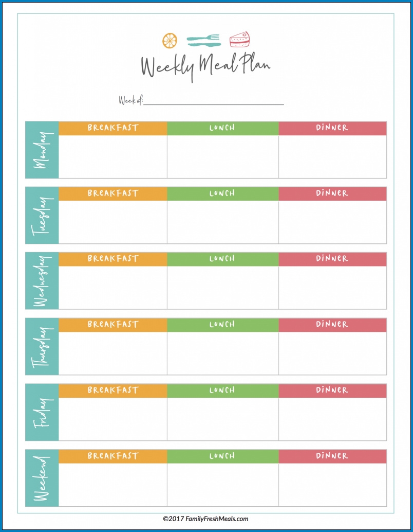  Free Printable Meal Plan Template Excel
