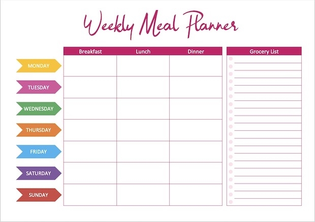 meal plan and grocery list template