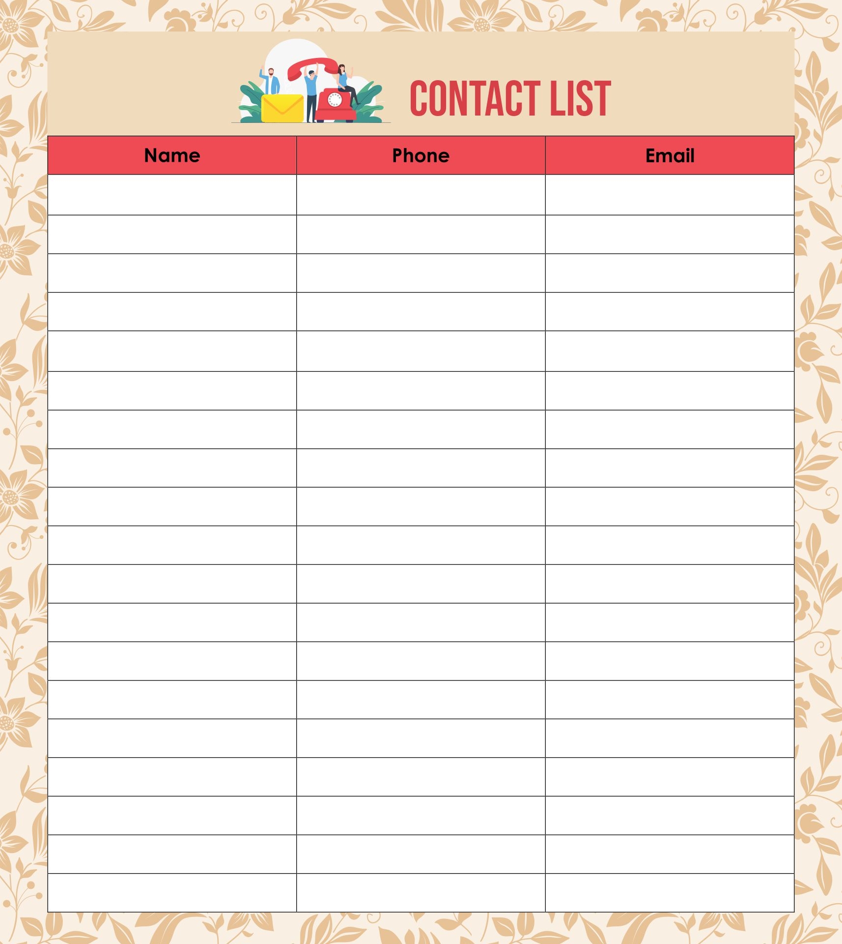 Free Printable Phone List Template Printable Templates