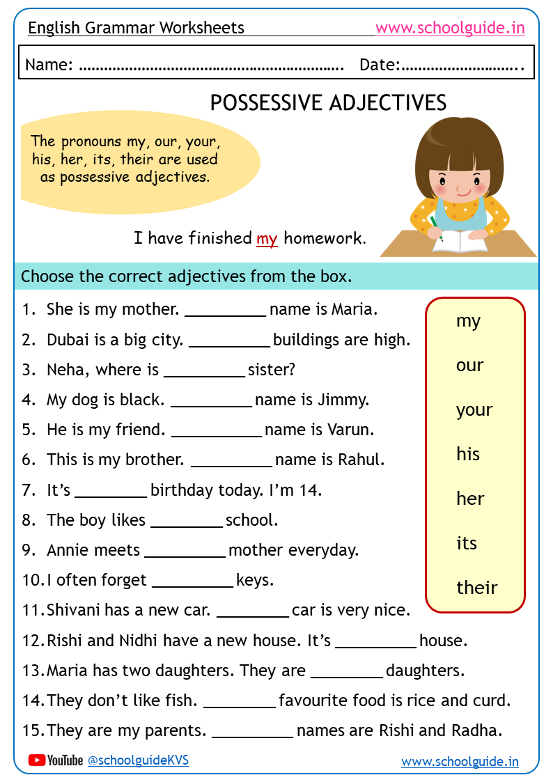 Free Printable Possessive Adjectives Worksheets