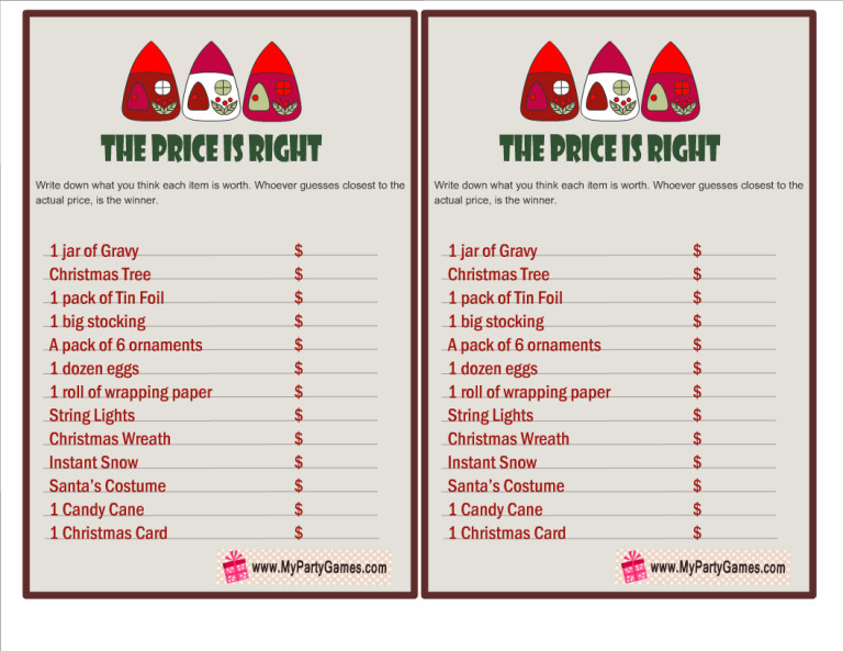 Free Printable Price Is Right Christmas Game