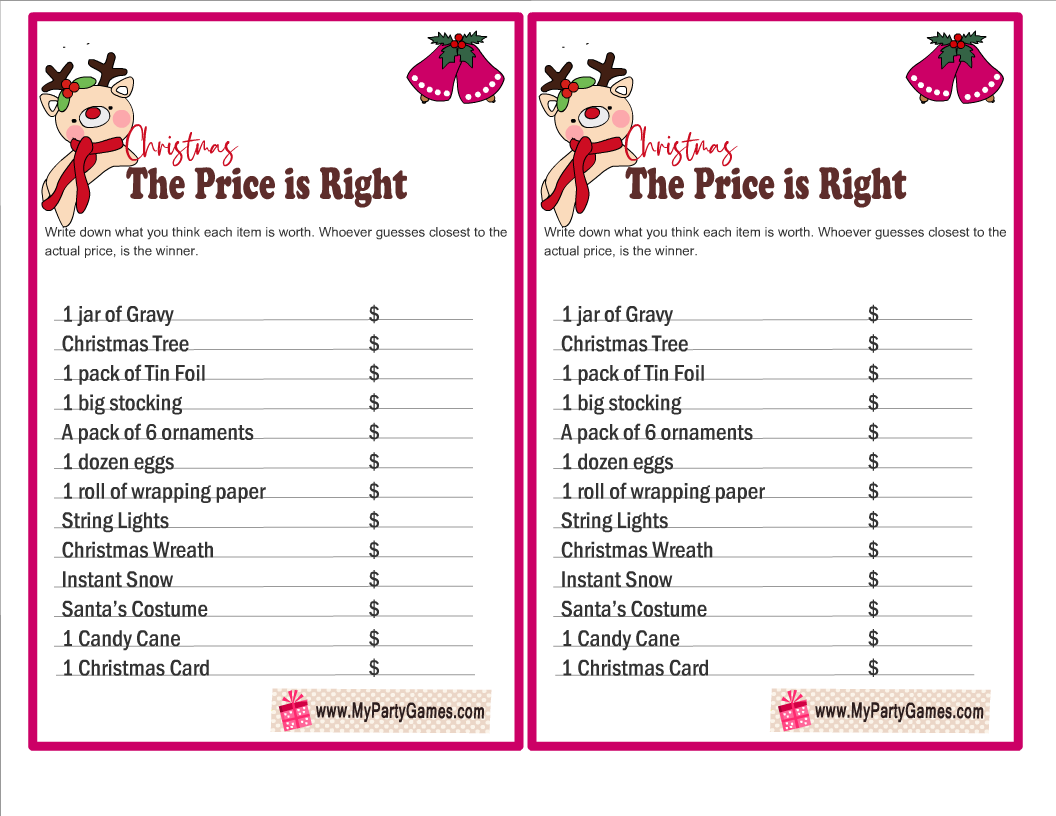 Free Printable Price Is Right Christmas Game