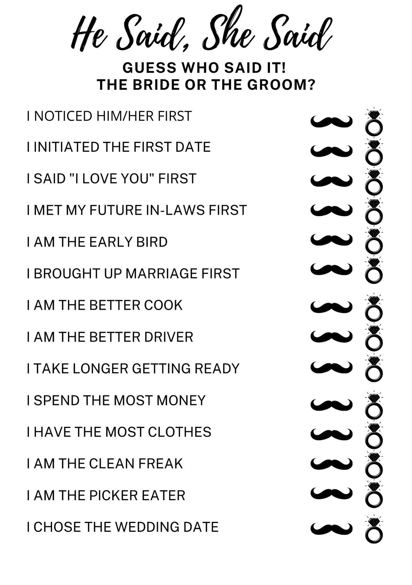 free printable hens party games