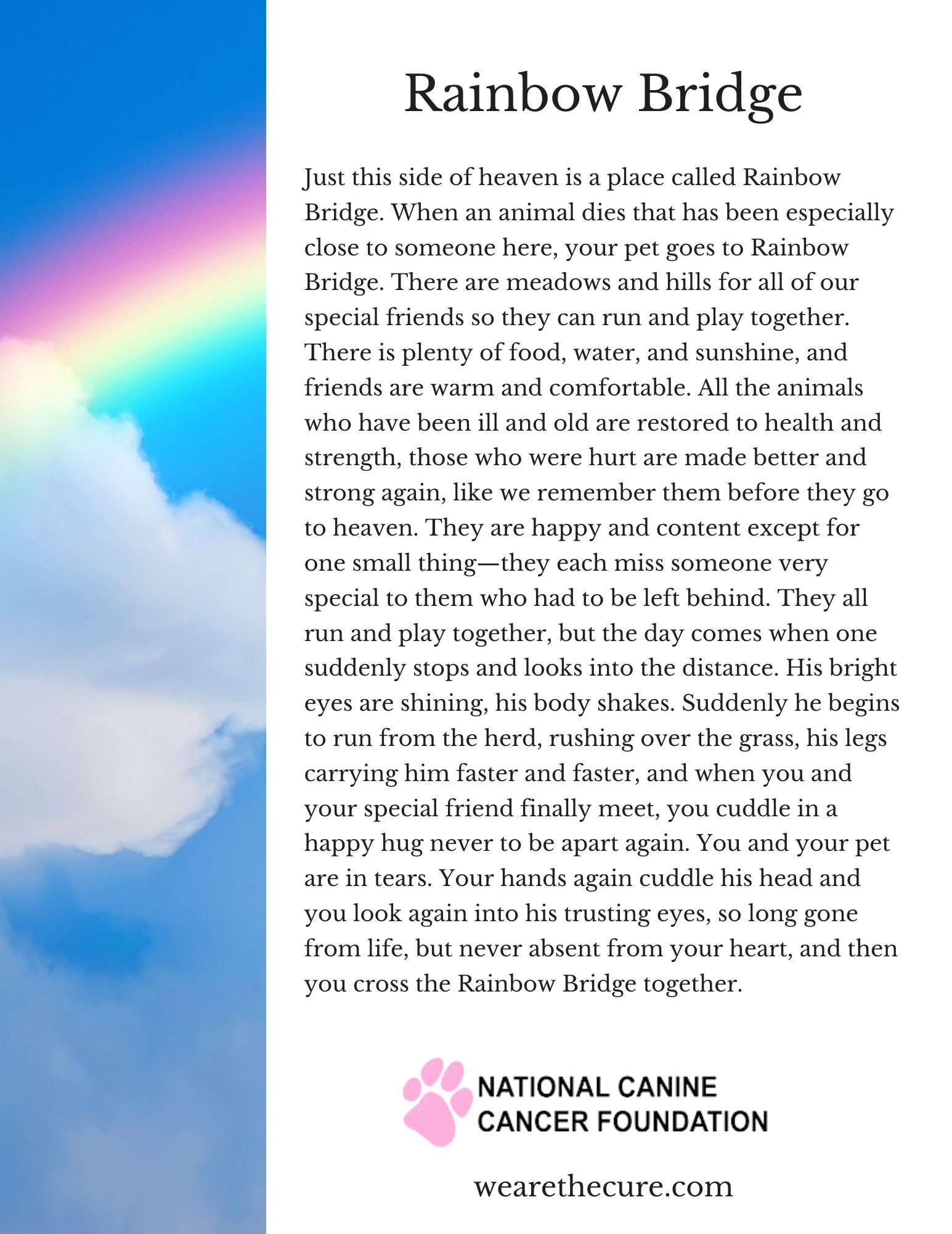 Free Printable Rainbow Bridge Pet Poem Printable Wholesale USA Ids 
