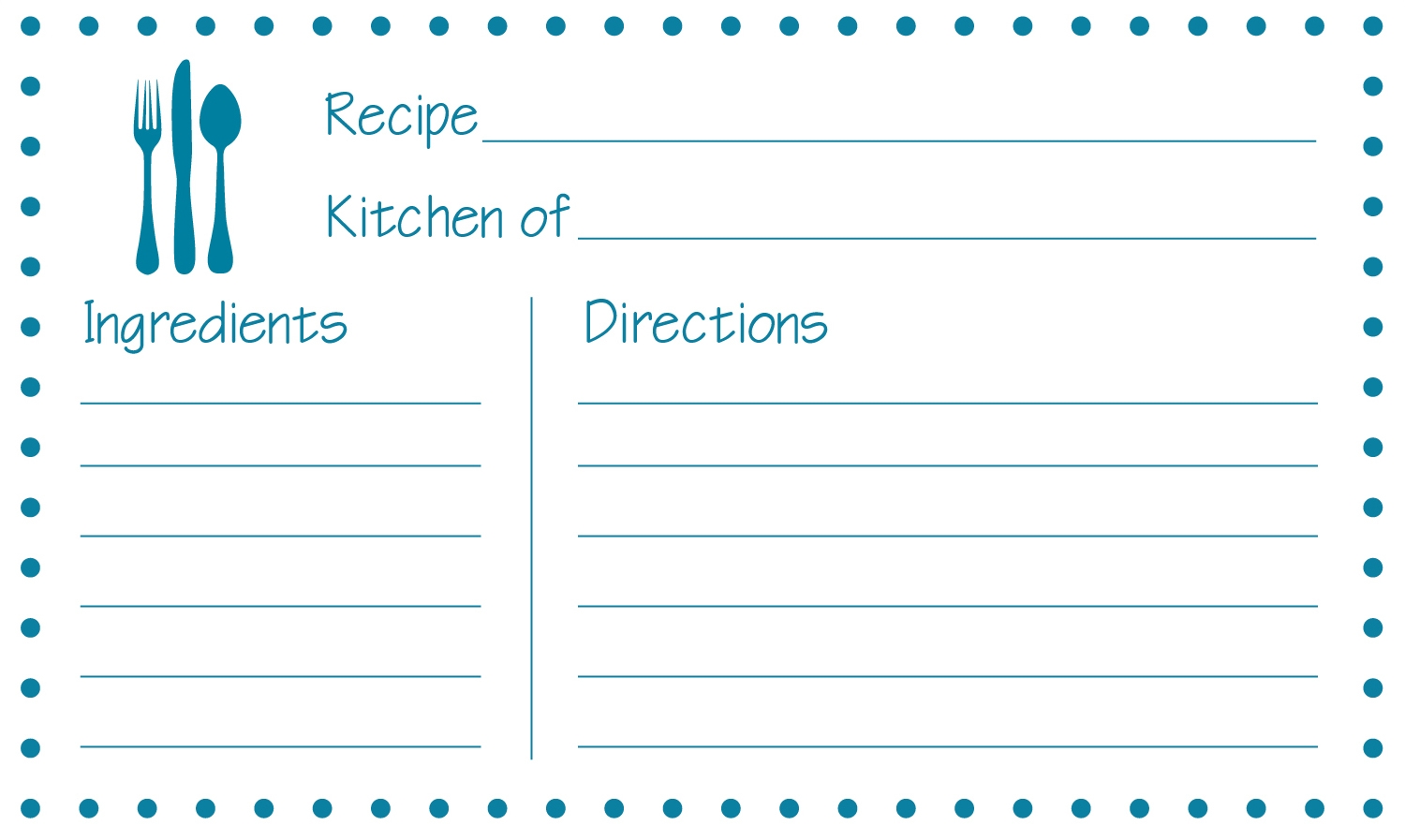 recipe card template printable