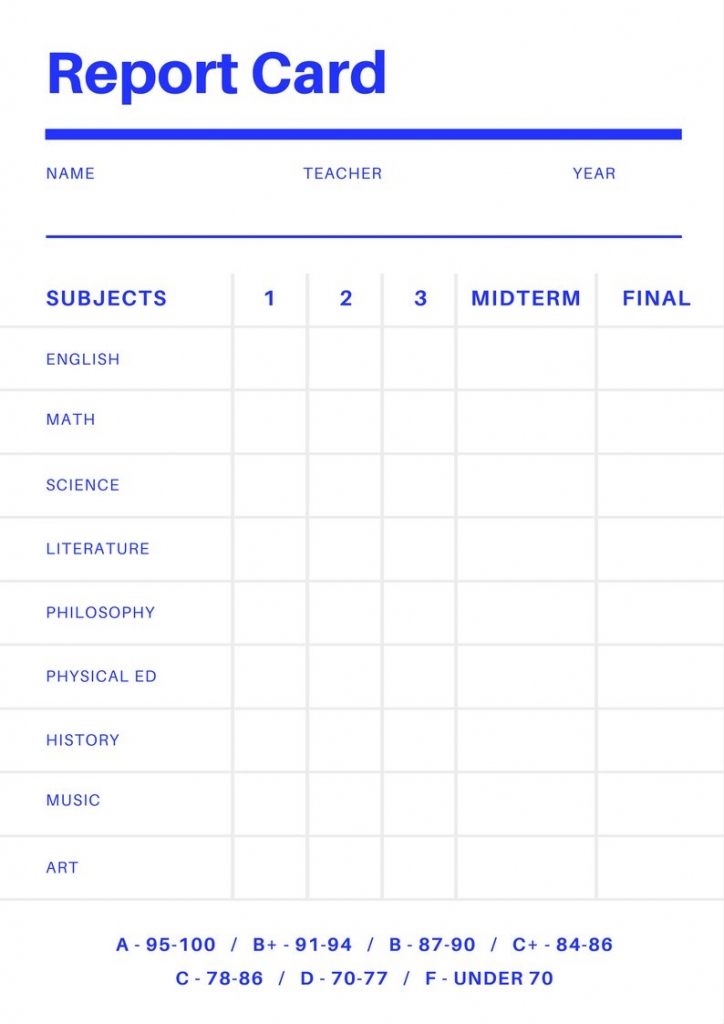 Free Printable Report Card Template Printable Word Searches