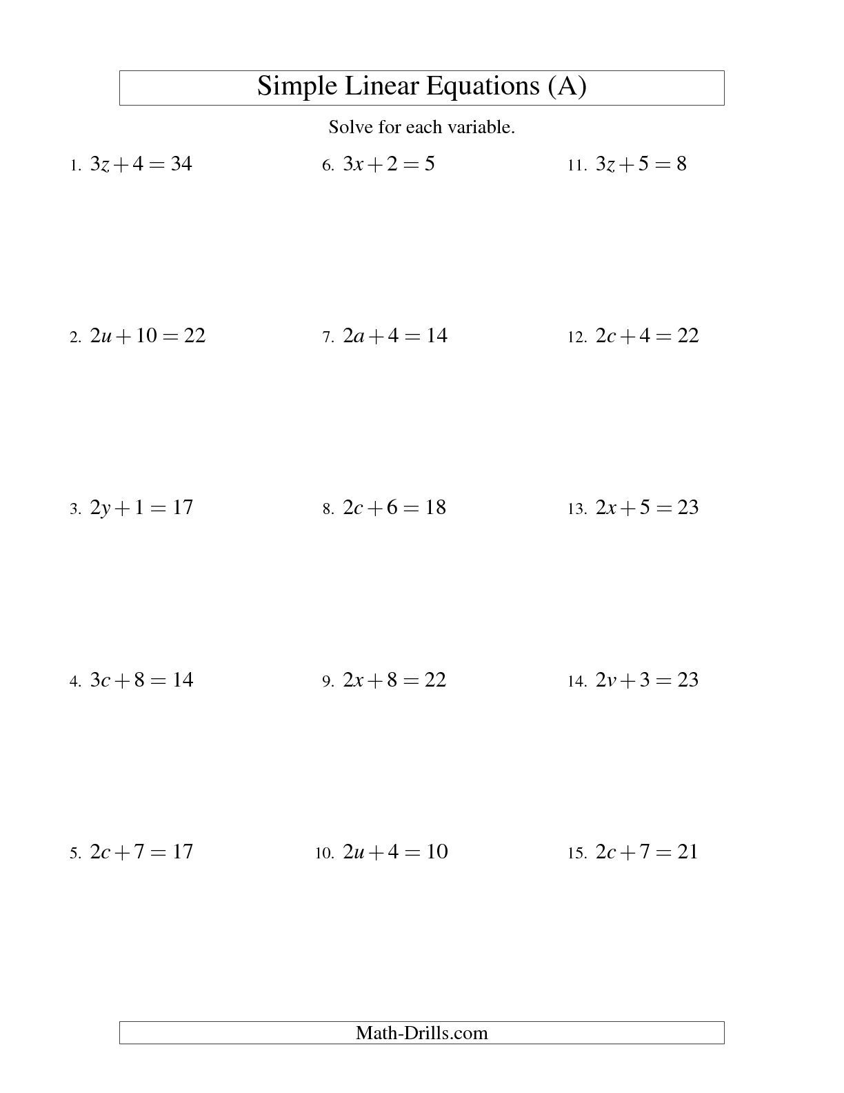 Free Printable Solving Equations Worksheet For Seventh Grade Solving