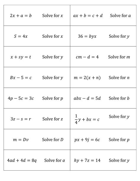 Free Printable Solving Literal Equations Worksheets Worksheets Library