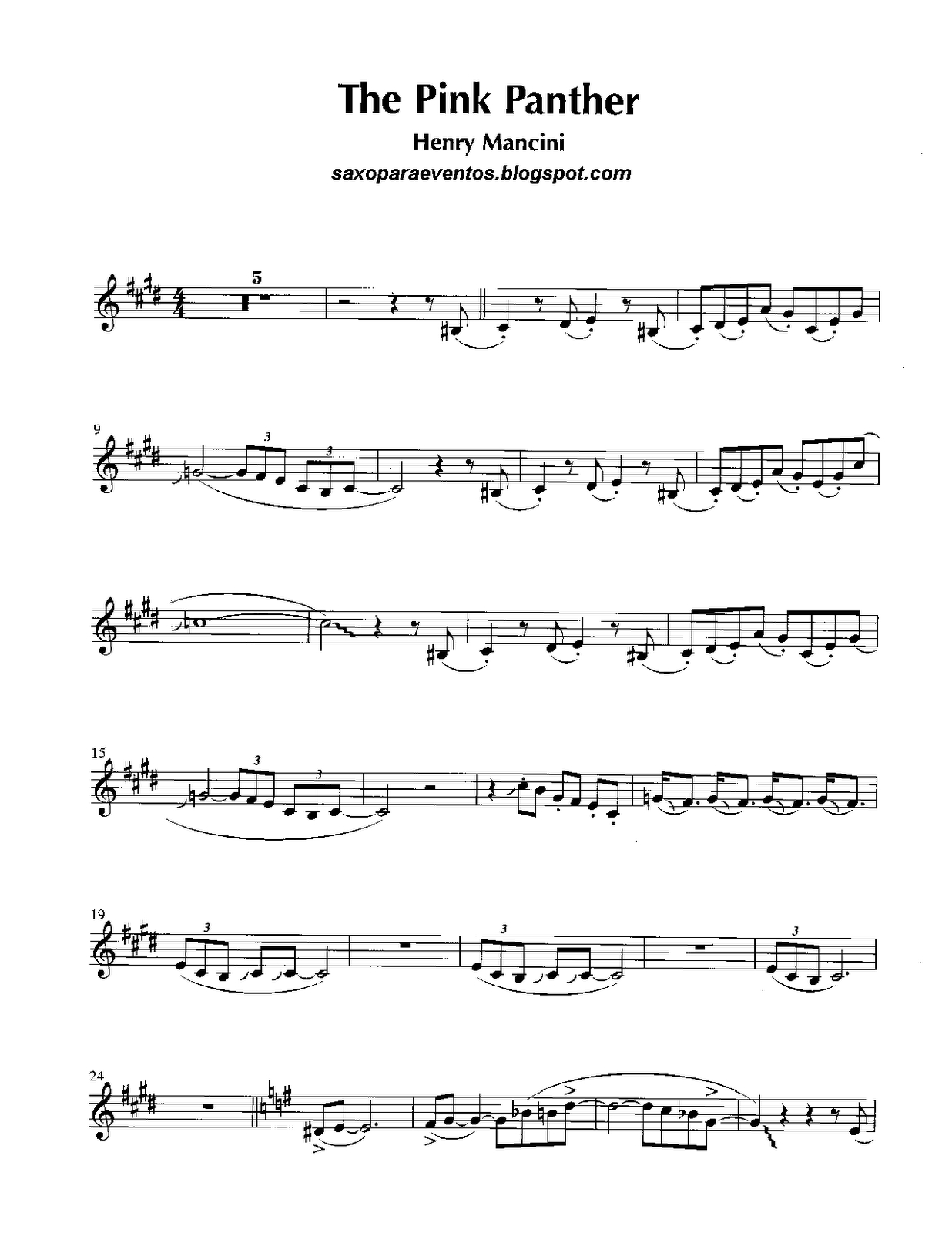 Free Printable Trumpet Sheet Music Pink Panther Free Printable