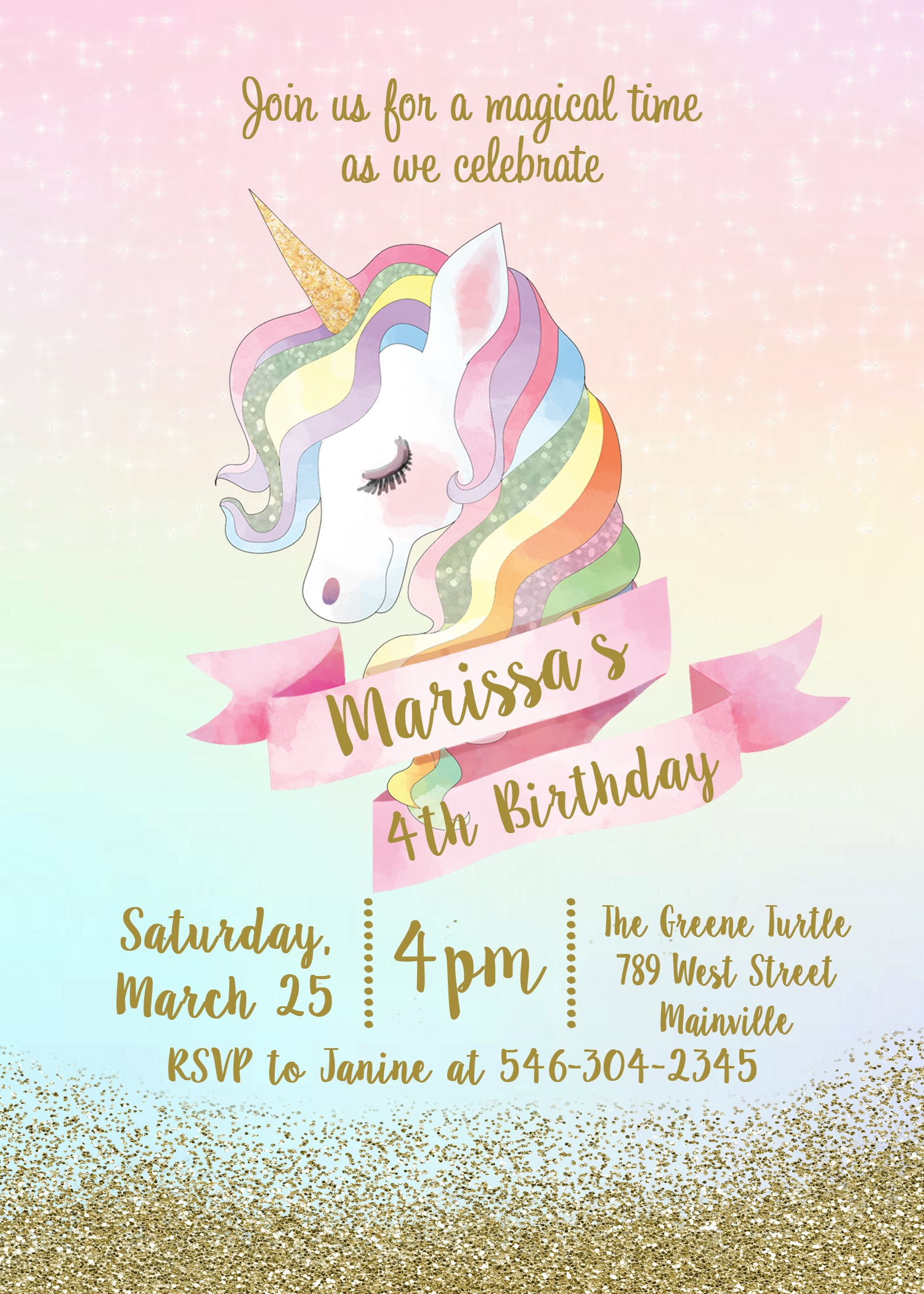 free printable unicorn birthday card template