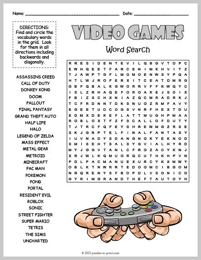 Free Printable Video Games Word Search Artofit
