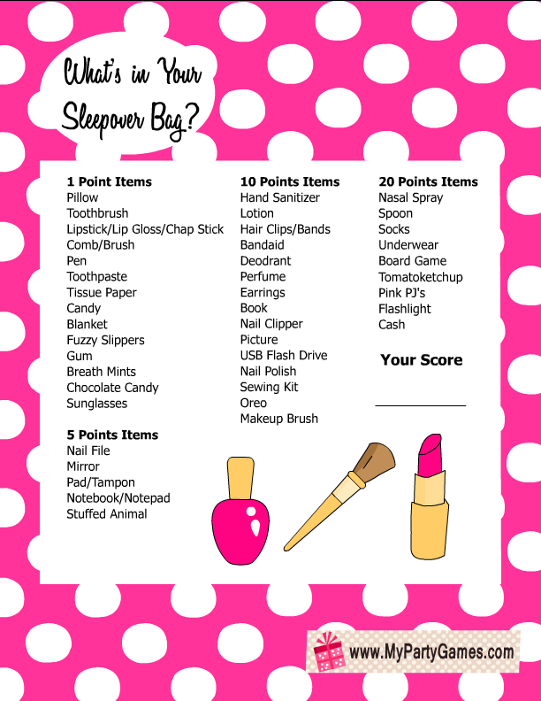 free printable games for 8 year old sleepover