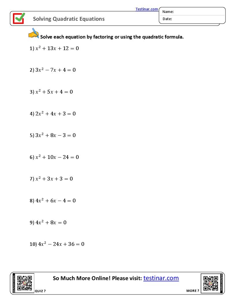 Free Quadratic Equation Problems Worksheet Download Free Quadratic 