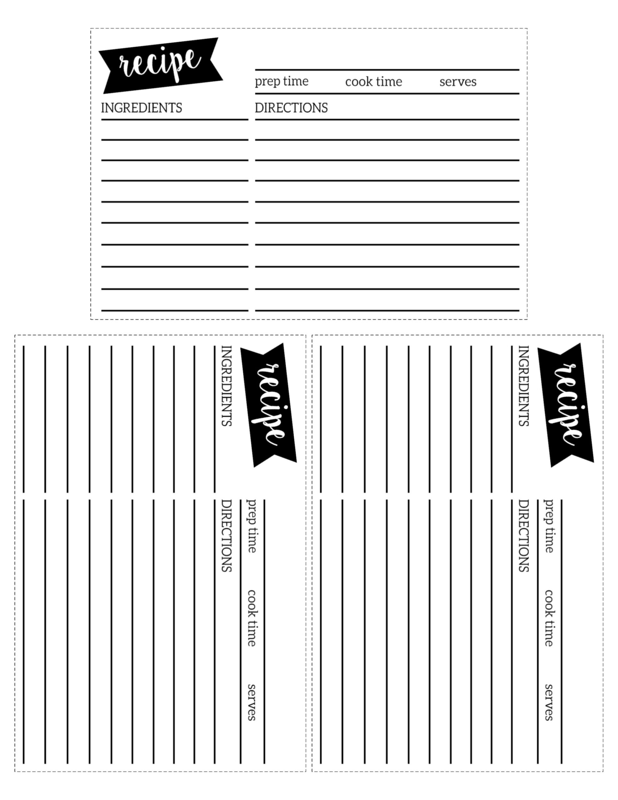 blank recipe card template free printable