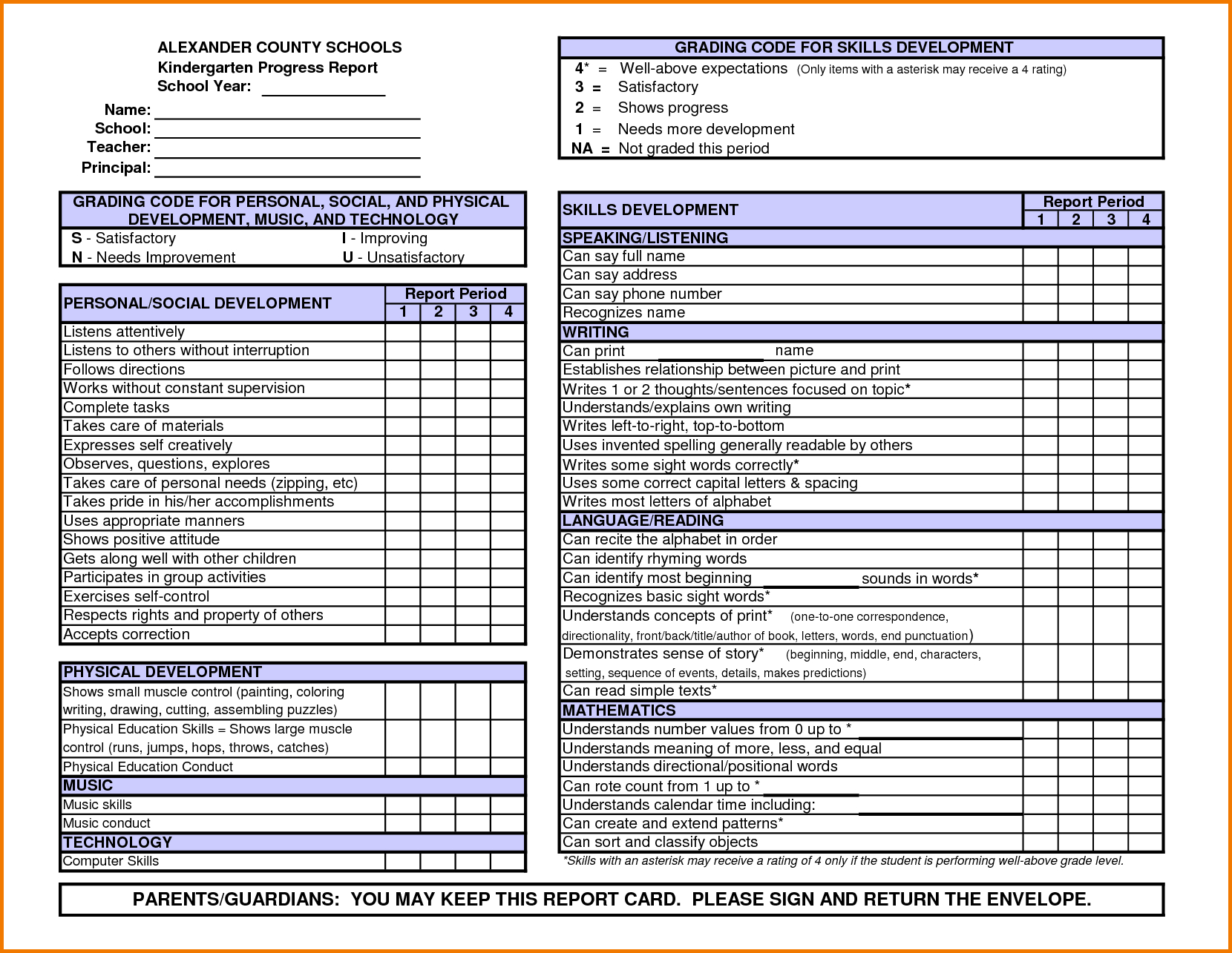 Free Report Card Template Blank Kindergarten Grooming Meetpaulryan 
