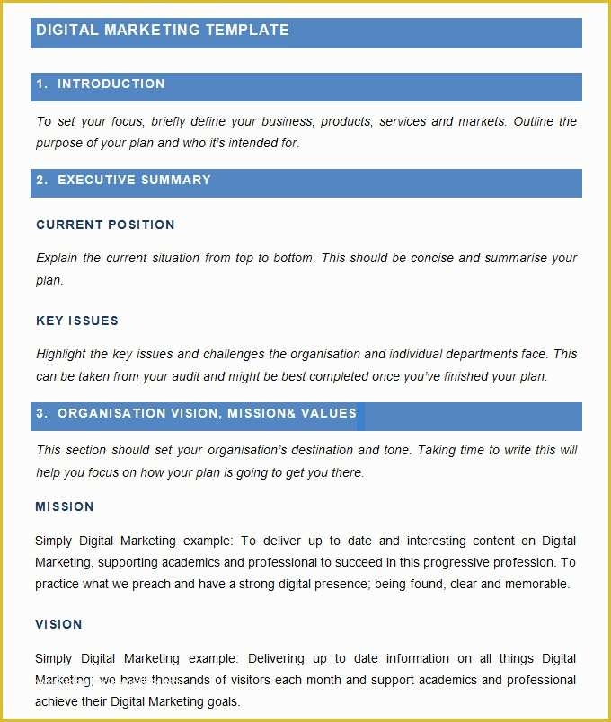 Free Sample Marketing Plan Template Of Digital Marketing Plan Template 