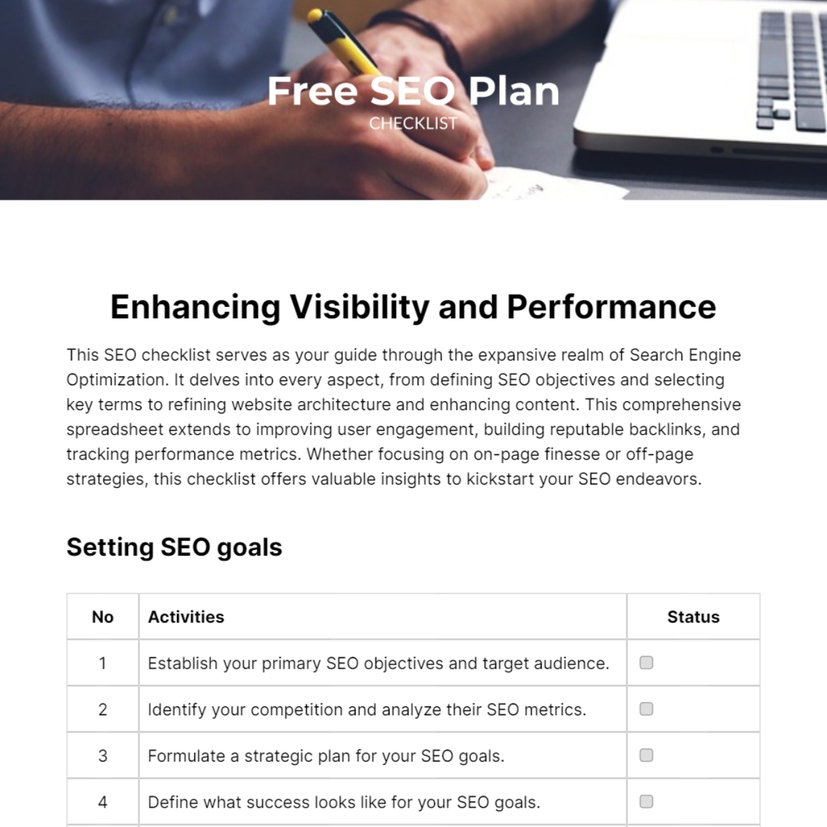 Free SEO Plan Checklist Template To Edit Online