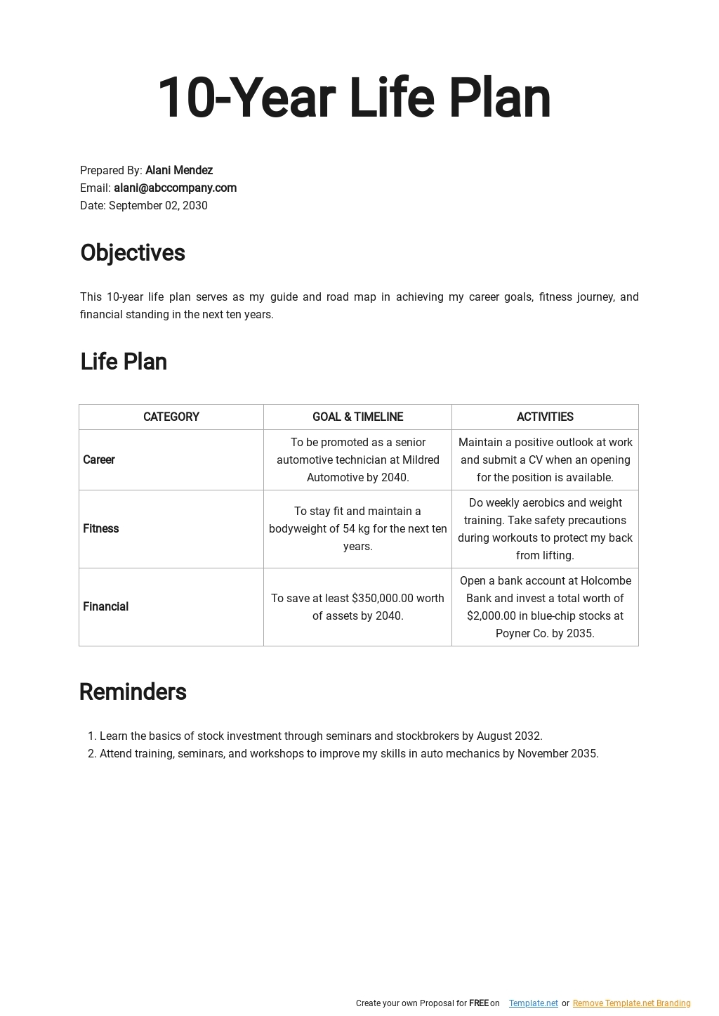 Free Simple 5 Year Life Plan Template Google Docs Word Apple Pages 