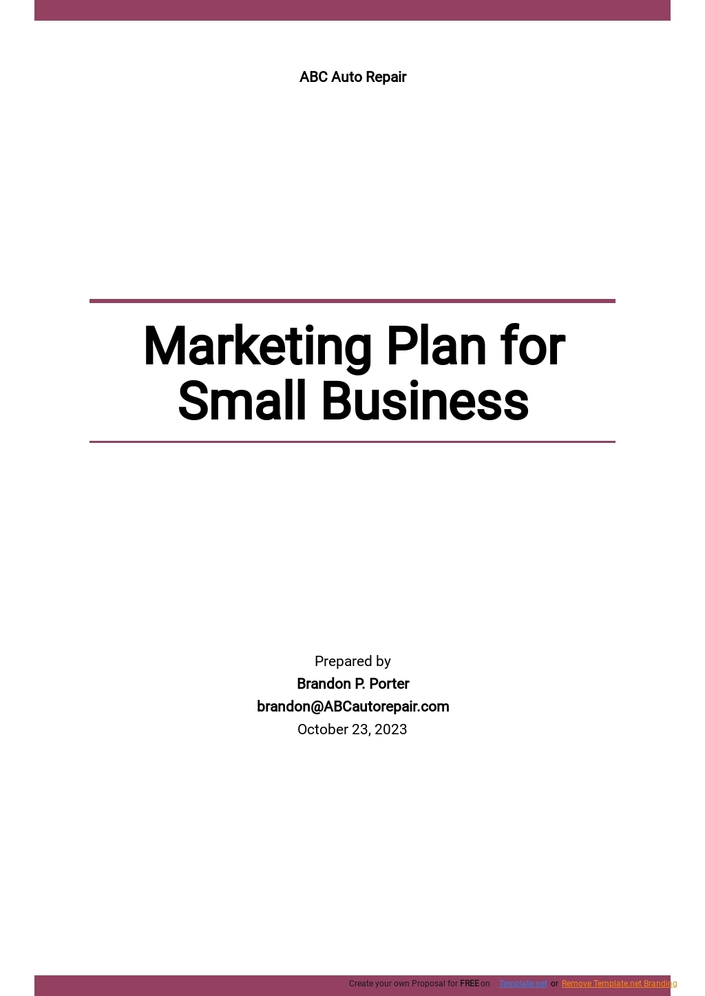 Free Simple Marketing Plan Template For Small Business Google Docs 