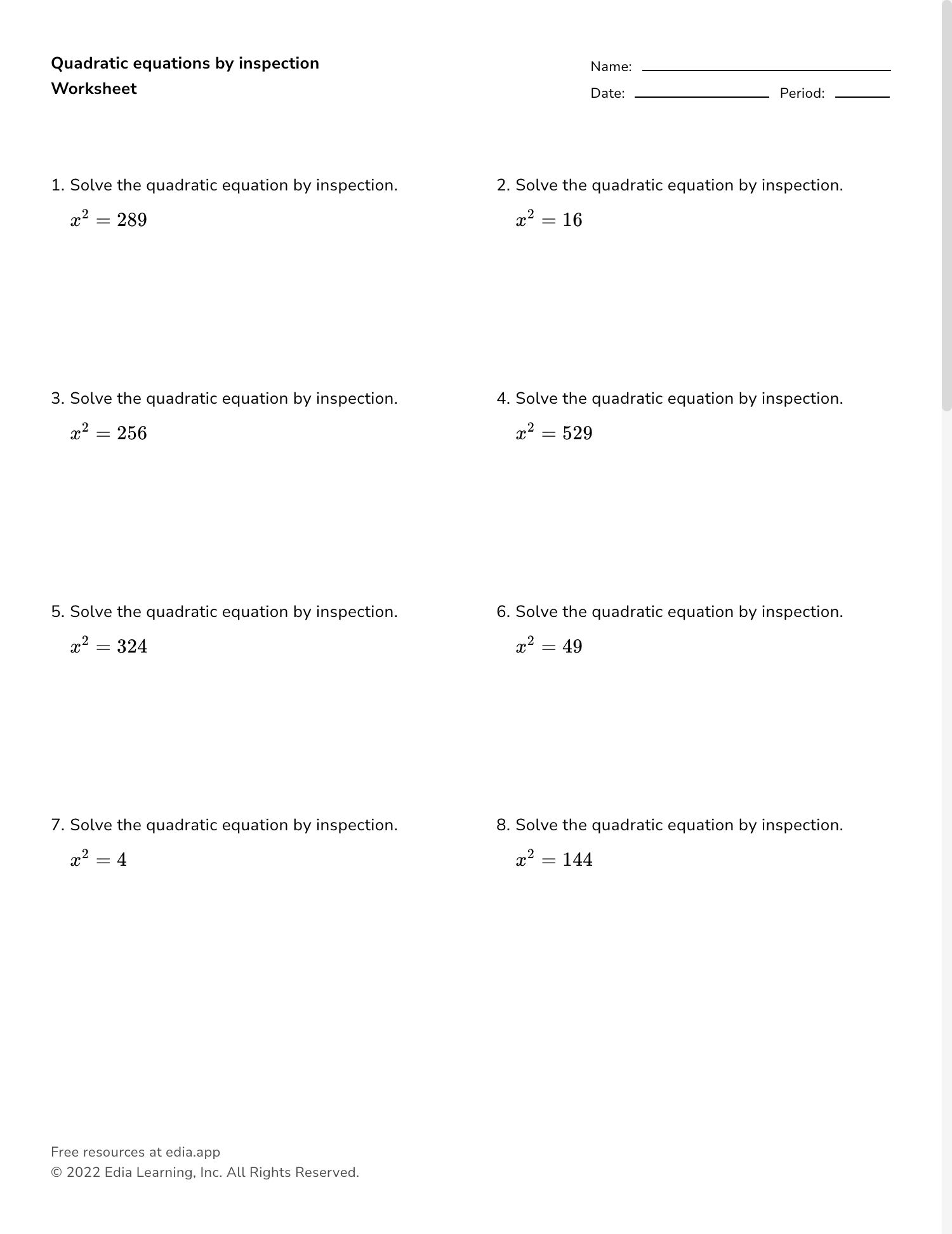 Free Simple Quadratic Equation Worksheet Download Free Simple 