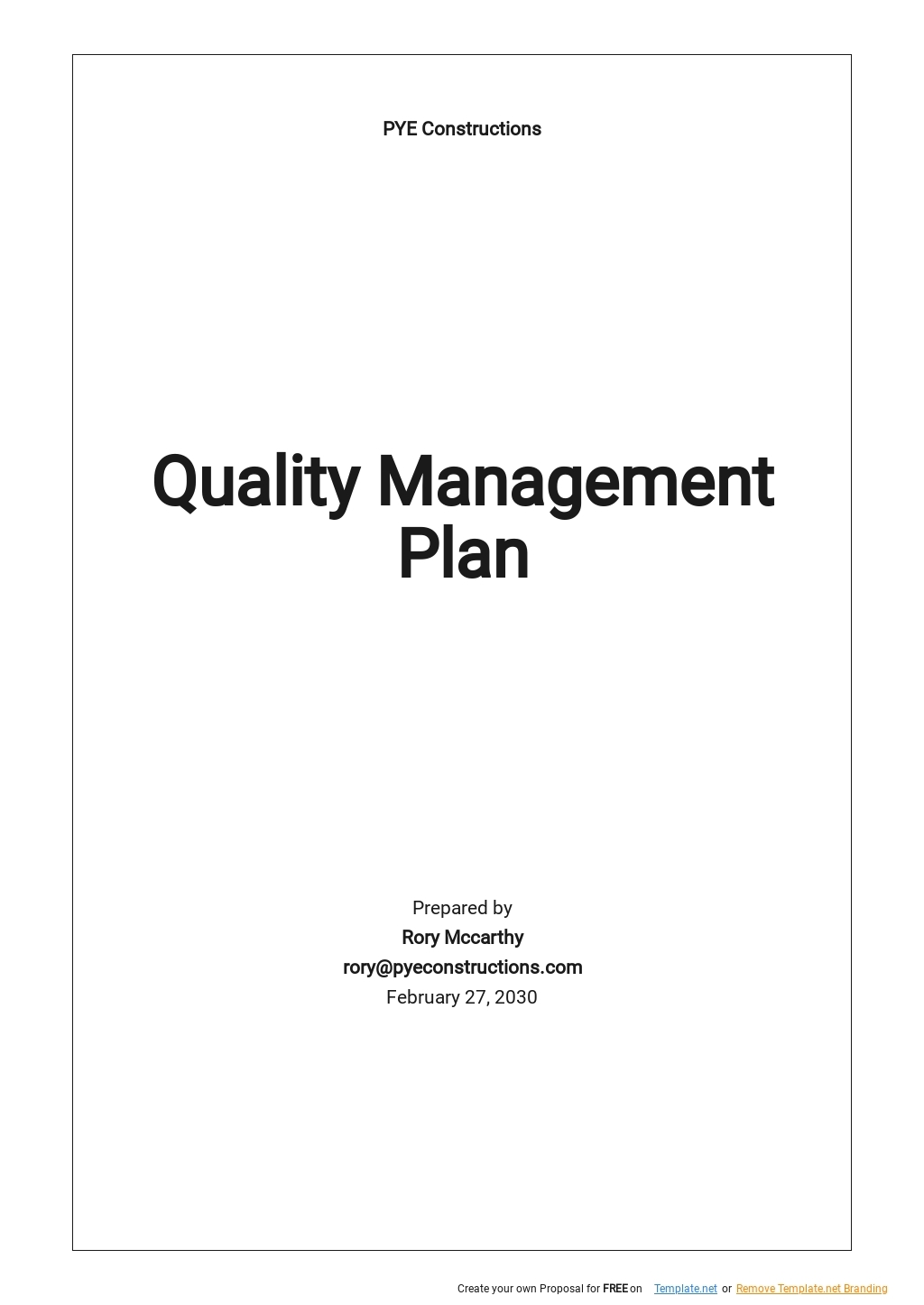 Free Simple Quality Management Plan Template Google Docs Word Apple 