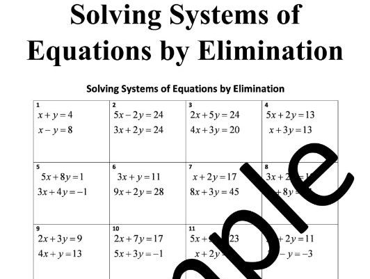 solving system of equations by elimination worksheet
