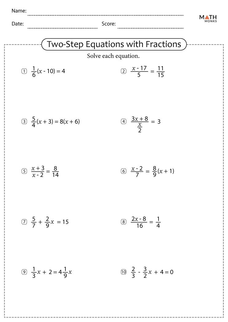 Free Solving Equations Involving Fractions Worksheet Download Free 