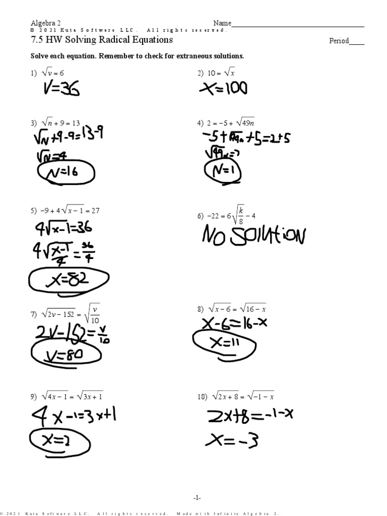 Free Solving Square Root Equations Worksheet Algebra 2 Download Free 