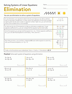 Free Solving System Of Equations By Elimination Worksheet Download 