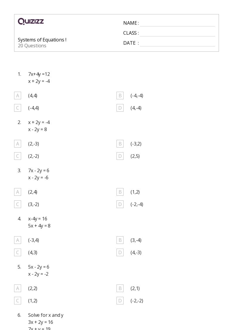 Free Systems Of Equations Worksheet Download Free Systems Of Equations 