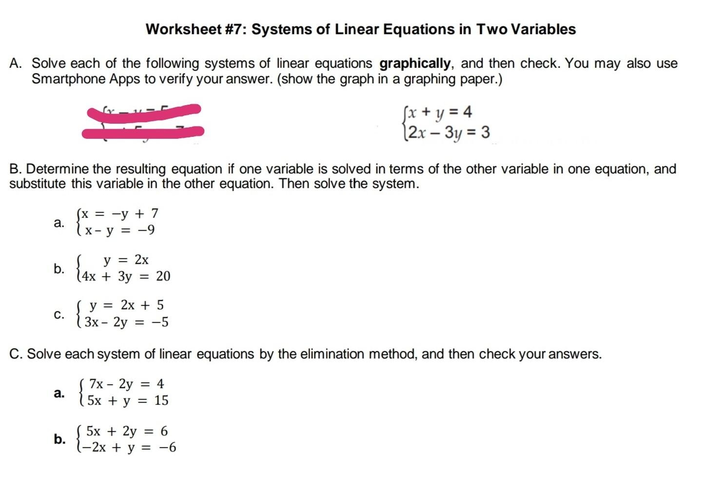 worksheet for linear equations in two variables