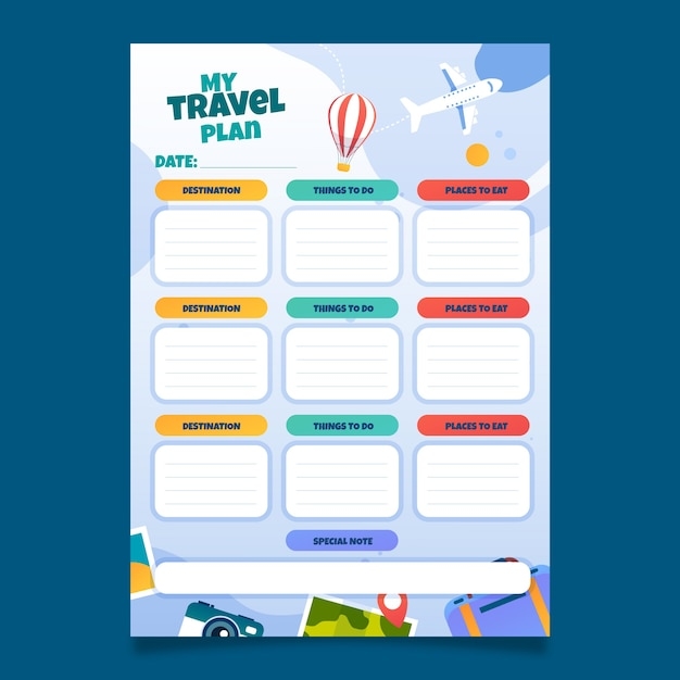 Free Vector Gradient Travel Itinerary Template With Plane
