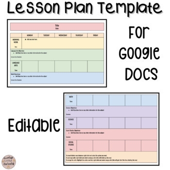 FREE Weekly Lesson Plan Template Google Docs By Diverse Little Learners