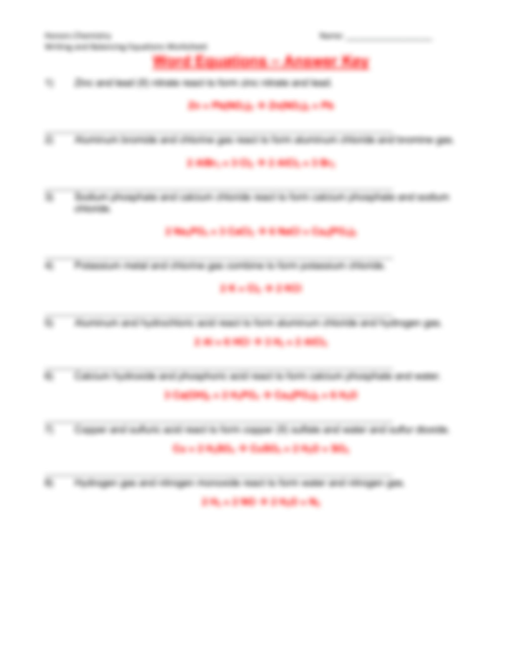 Free Writing And Balancing Chemical Equations Worksheet Download Free 
