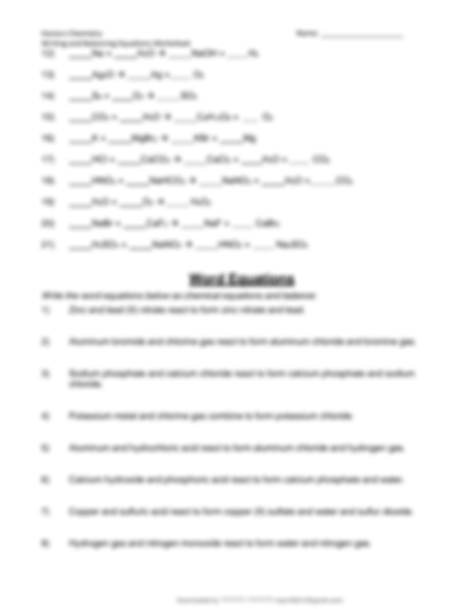 Free Writing Chemical Equations Worksheet Answers Download Free 